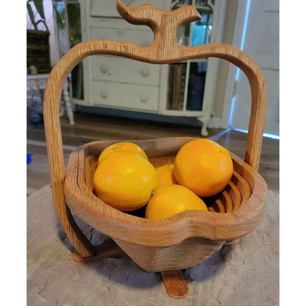 Solid Wood Apple Shaped Collapsible Fruit Basket
